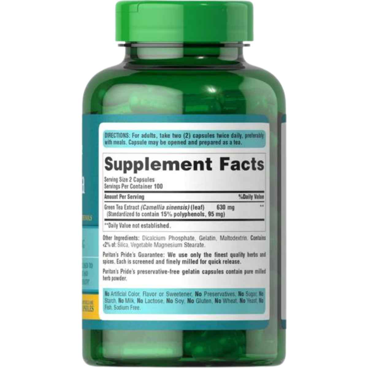 Puritans Pride Extracto de Té Verde 315 mg - 200  Cápsulas - Tabla Nutricional - Haz Tu Pedido