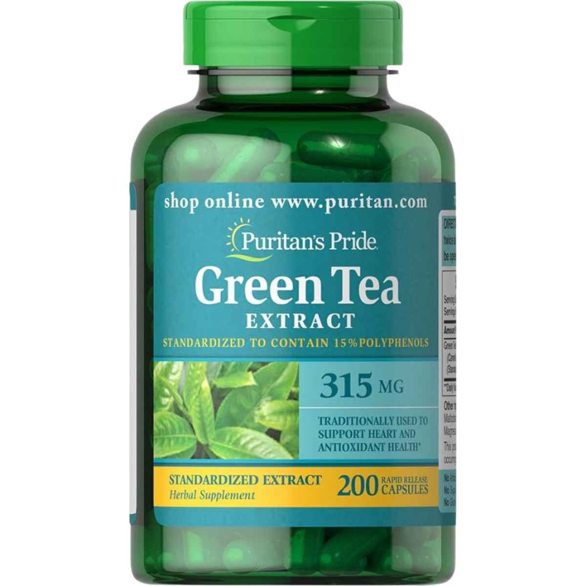 Puritans Pride Extracto de Té Verde 315 mg - 200  Cápsulas - Haz Tu Pedido