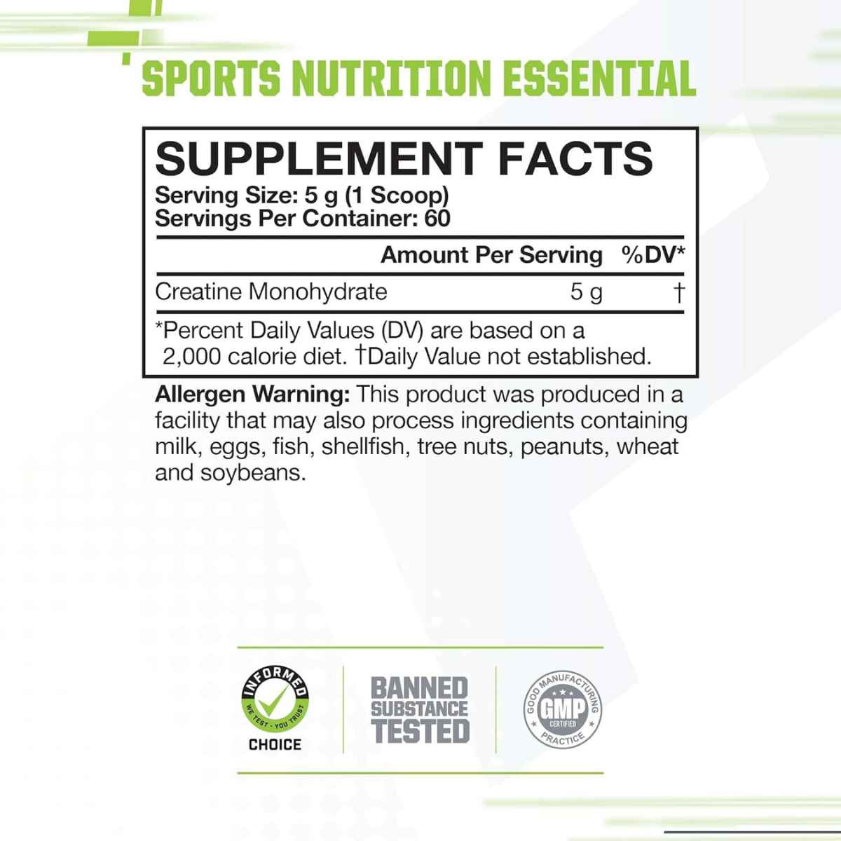 MusclePharm Essentials  Creatina - 300 g - Tabla Nutricional - Haz Tu Pedido