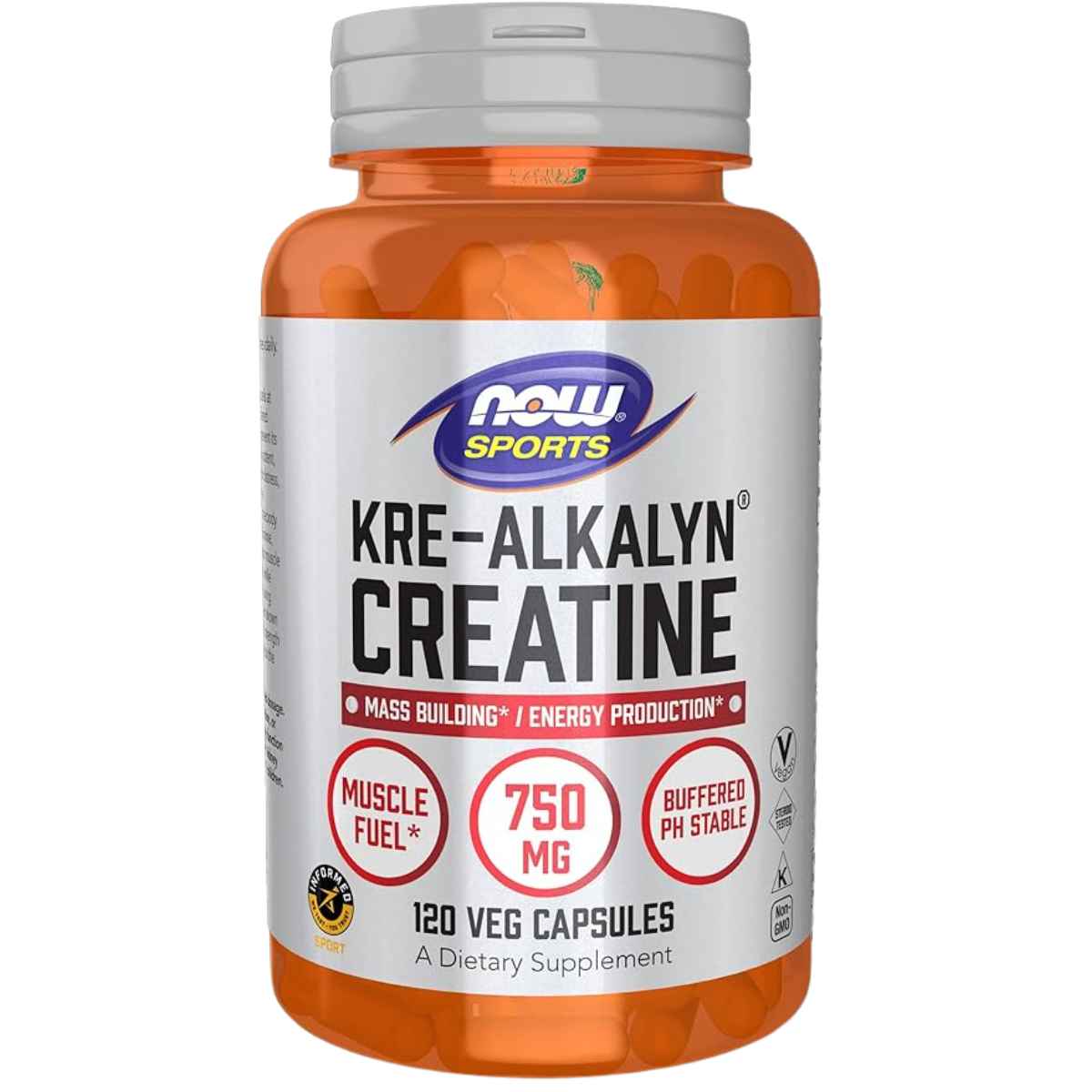 NOW Foods Kre-Alkalyn® Creatina 750 mg - 120 Cápsulas Veganas - Haz Tu Pedido