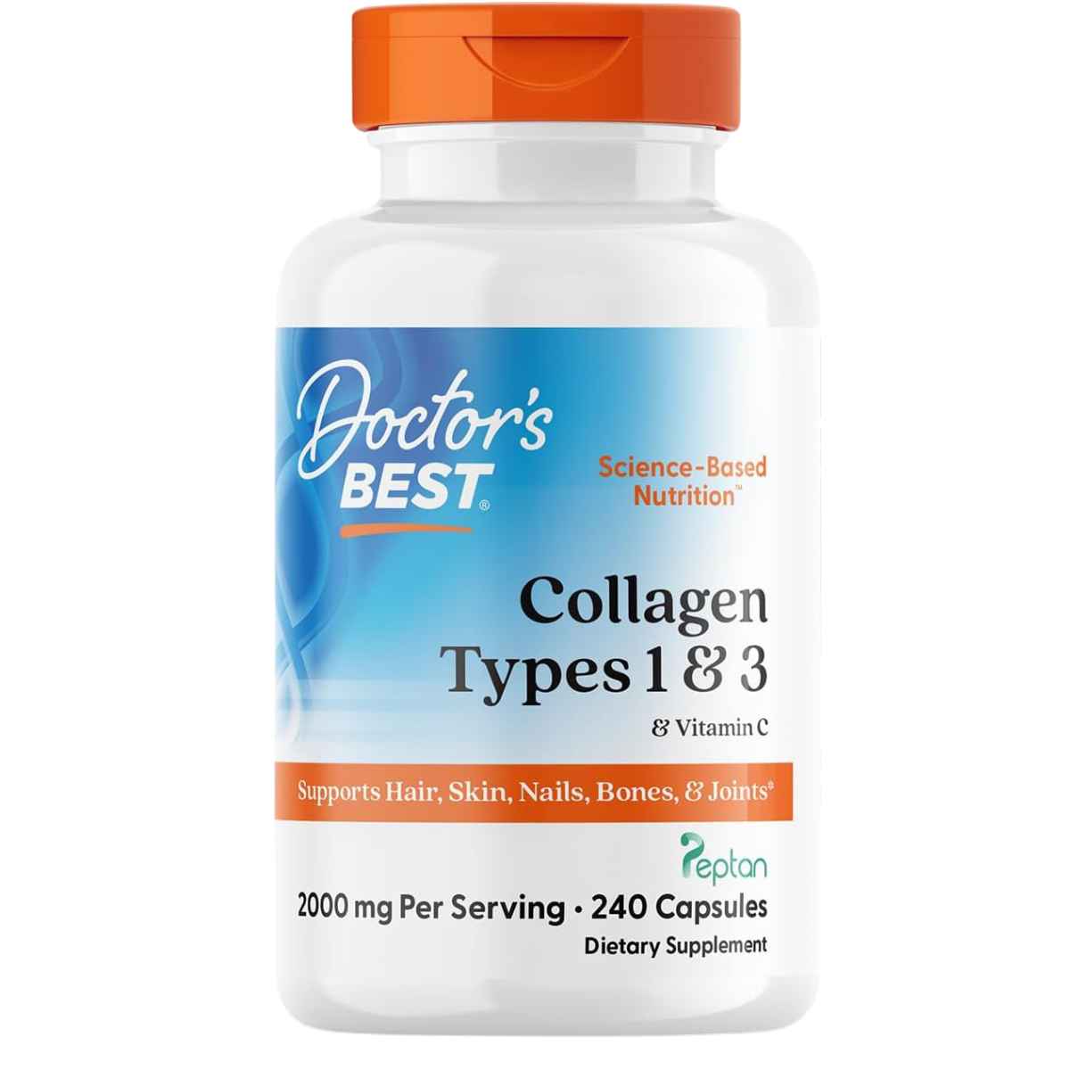Doctor's Best - Colágeno Tipos 1 y 3 con Vitamina C (2,000 mg - 240 Cápsulas)