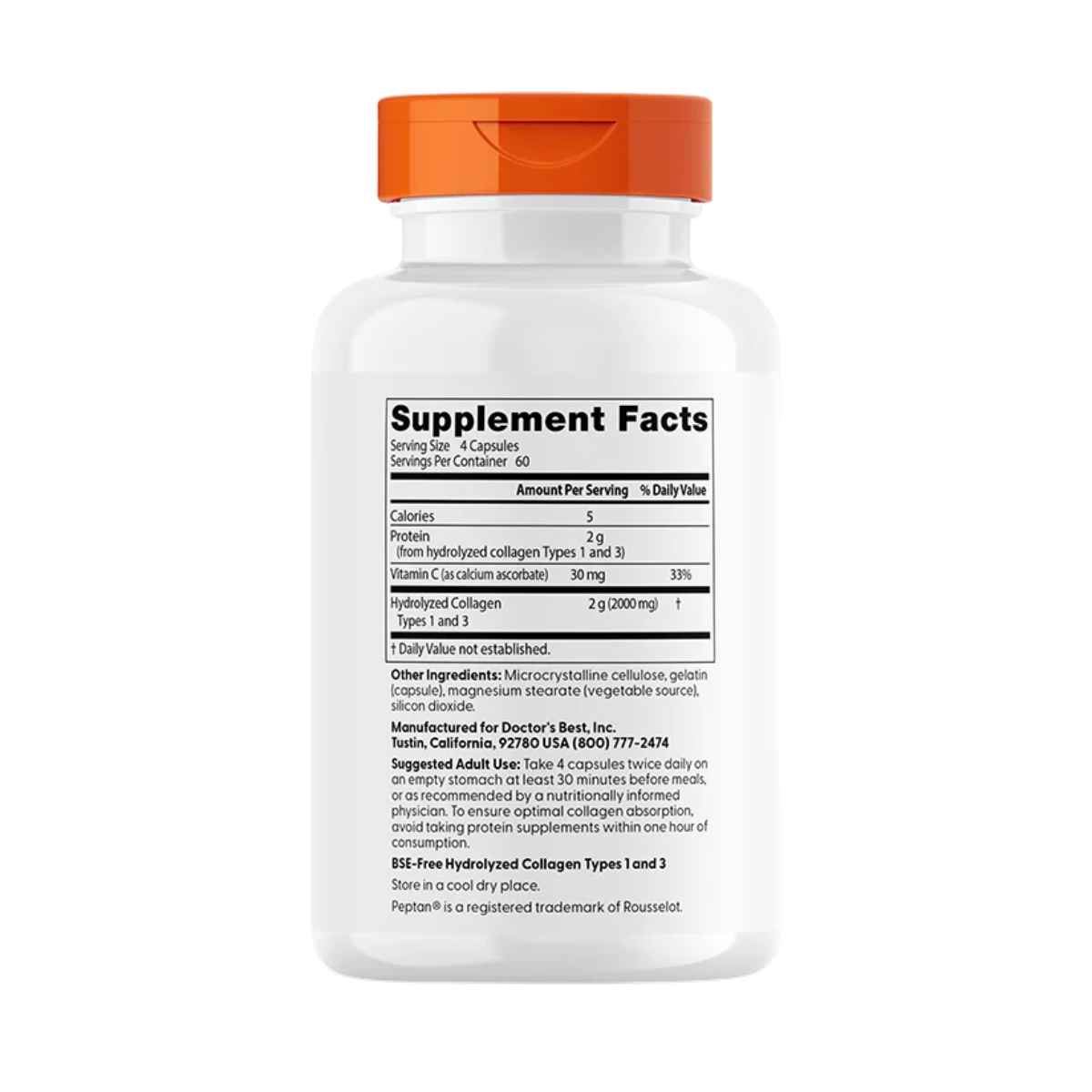 Doctor's Best - Colágeno Tipos 1 y 3 con Vitamina C (2,000 mg - 240 Cápsulas)