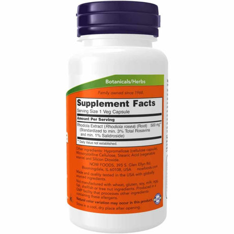 NOW Foods Rodiola 500 - 60 Cápsulas Vegetales - Tabla Nutricional - Haz Tu Pedido