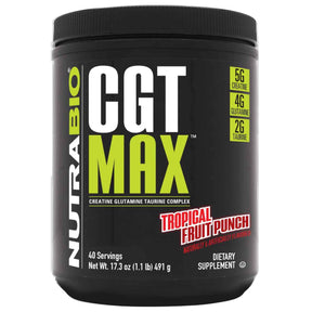NutraBio CGT Max Creatina, Glutamina y Taurina - Sabor Ponche de Frutas - 491 g - Haz Tu Pedido