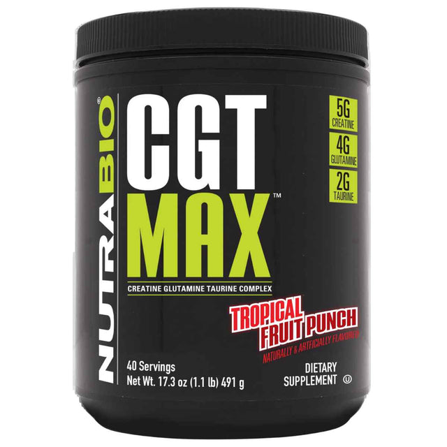 NutraBio CGT Max Creatina, Glutamina y Taurina - Sabor Ponche de Frutas - 491 g - Haz Tu Pedido