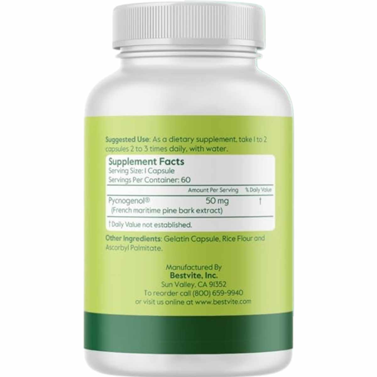 BestVite Pycnogenol  50 mg - 60  Cápsulas - Tabla Nutricional - Haz Tu Pedido