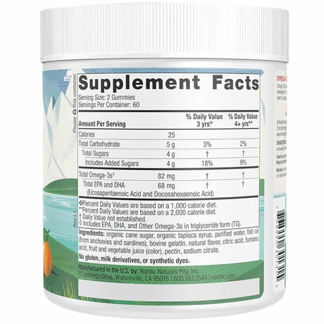 Nordic Naturals Omega-3 Para Niños - Sabor Mandarina y Naranja - 120 Gomitas - Tabla Nutricional - Haz Tu Pedido