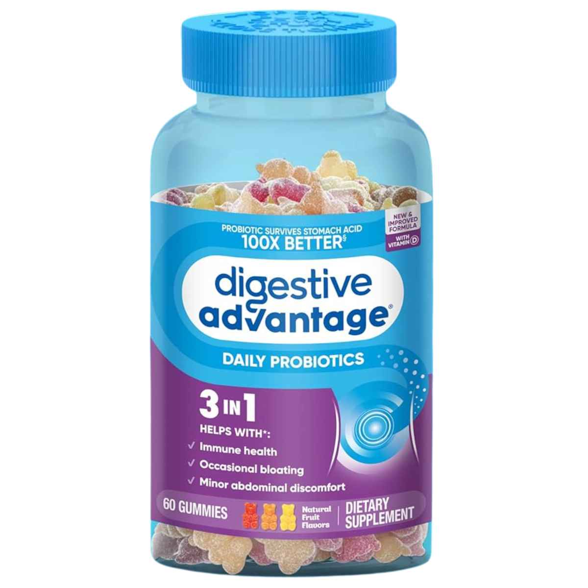 Digestive Advantage Probiótico Diario - Sabor Frutas - 60 Gomitas - Haz Tu Pedido