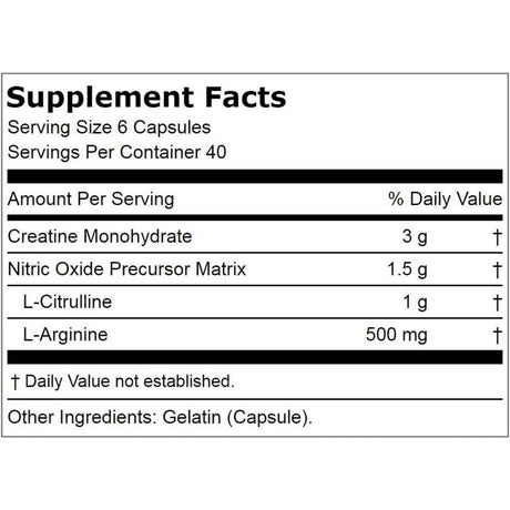 Fitness Labs Creatina Alemana Pump - 240 Cápsulas - Tabla Nutricional - Haz Tu Pedido