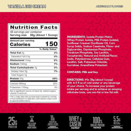 BSN SYNTHA-6 Proteína Aislada en Polvo - Sabor Helado De Vainilla - 4.02 lb - Tabla Nutricional - Haz Tu Pedido