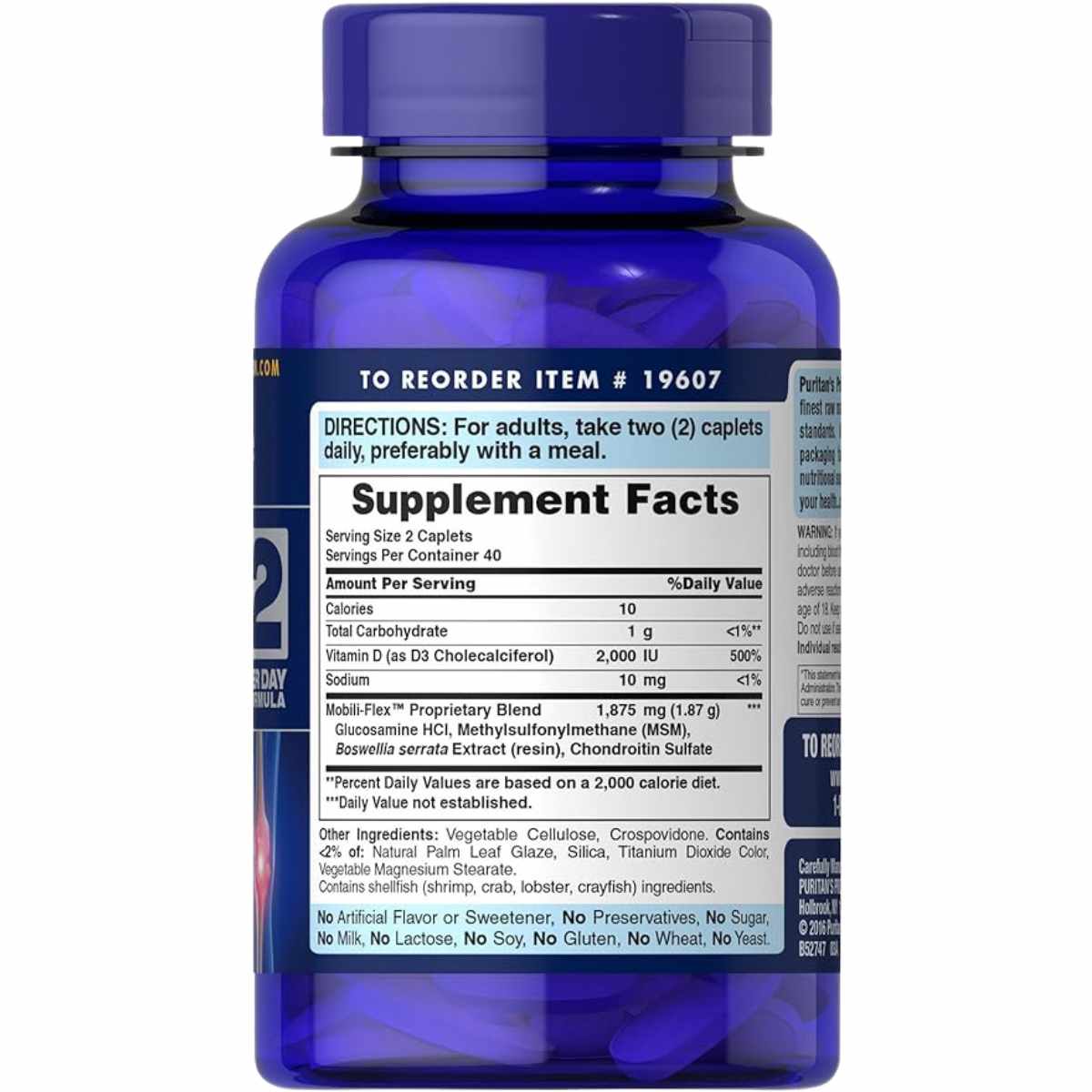 Puritans Pride Glucosamina Condroitina Triple Fuerza Con Vitamina D3 - 80 Comprimidos - Tabla Nutricional - Haz Tu Pedido