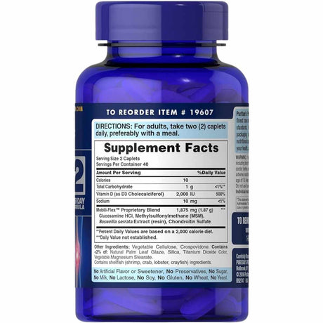 Puritans Pride Glucosamina Condroitina Triple Fuerza Con Vitamina D3 - 80 Comprimidos - Tabla Nutricional - Haz Tu Pedido