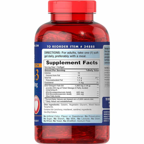 Puritans Pride  Omega-3 Aceite de Pescado Triple Fuerza - 240 Cápsulas Blandas - Tabla Nutricional - Haz Tu Pedido
