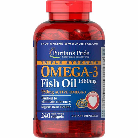 Puritans Pride  Omega-3 Aceite de Pescado Triple Fuerza - 240 Cápsulas Blandas - Haz Tu Pedido