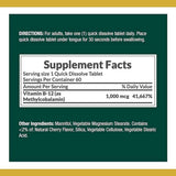Nature’s Bounty Vitamina B-12 Metilcobalamina 1000 mcg - Sabor Cereza - 60 Tabletas de Disolución Rápida - Tabla Nutricional - Haz Tu Pedido