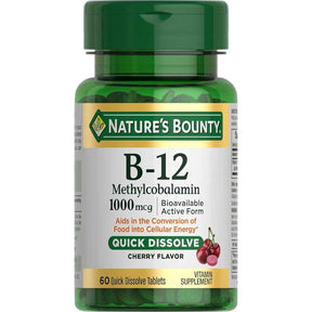 Nature’s Bounty Vitamina B-12 Metilcobalamina 1000 mcg - Sabor Cereza - 60 Tabletas de Disolución Rápida - Haz Tu Pedido