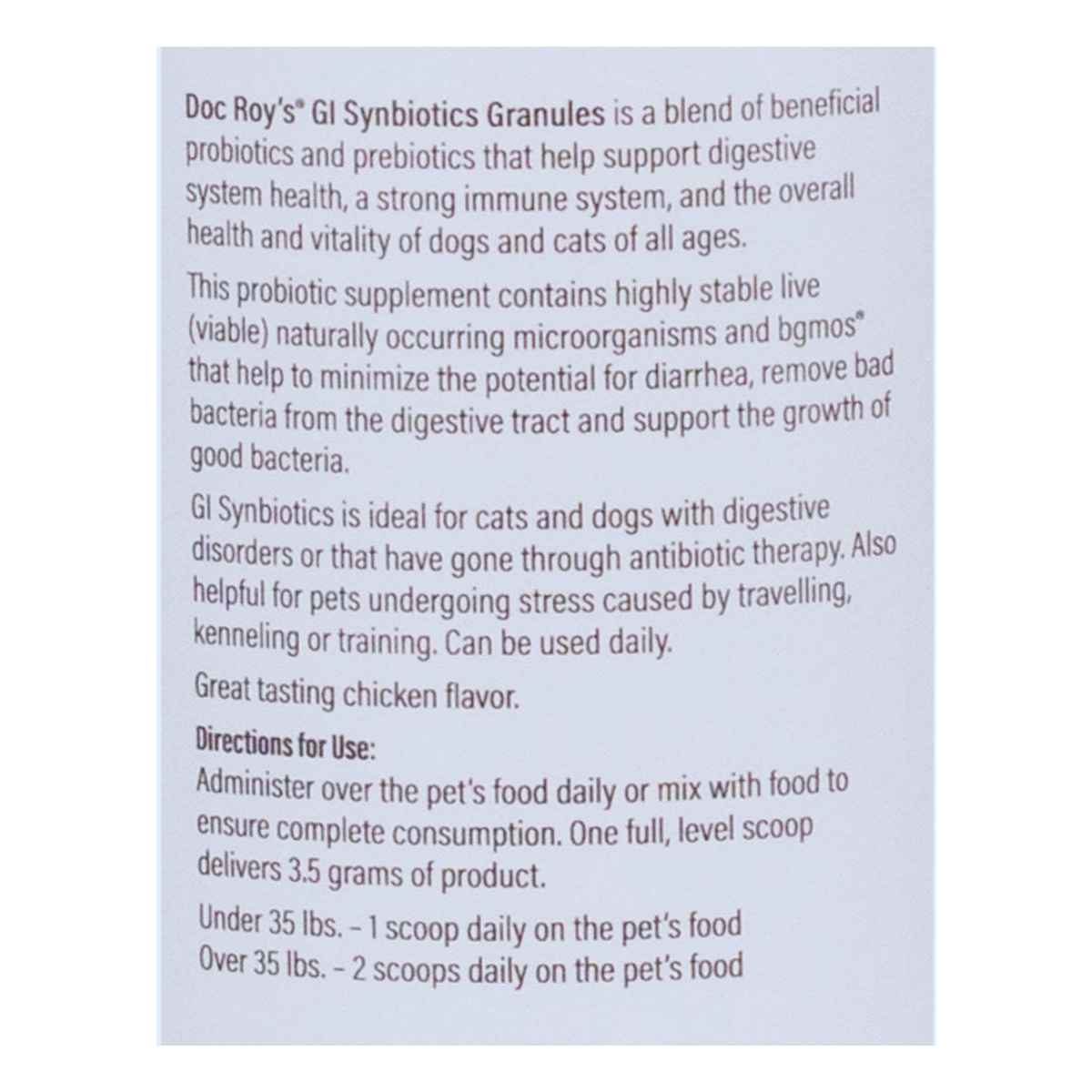 Revival Animal Health Doc Roy's® GI Synbiotics™ Probiotico - Sabor Pollo - 454 g - Tabla Nutricional - Haz Tu Pedido