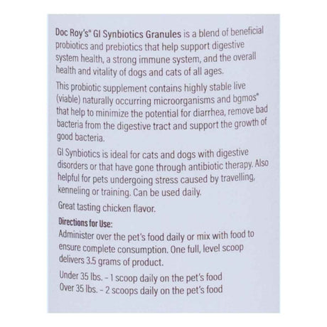 Revival Animal Health Doc Roy's® GI Synbiotics™ Probiotico - Sabor Pollo - 454 g - Tabla Nutricional - Haz Tu Pedido