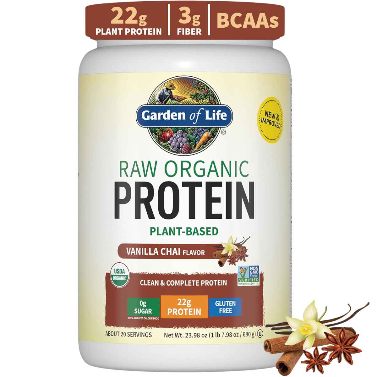 Garden of Life Proteína Vegana Orgánica Nutrición Diaria - Sabor Chai de Vainilla - 680 g - Haz Tu Pedido