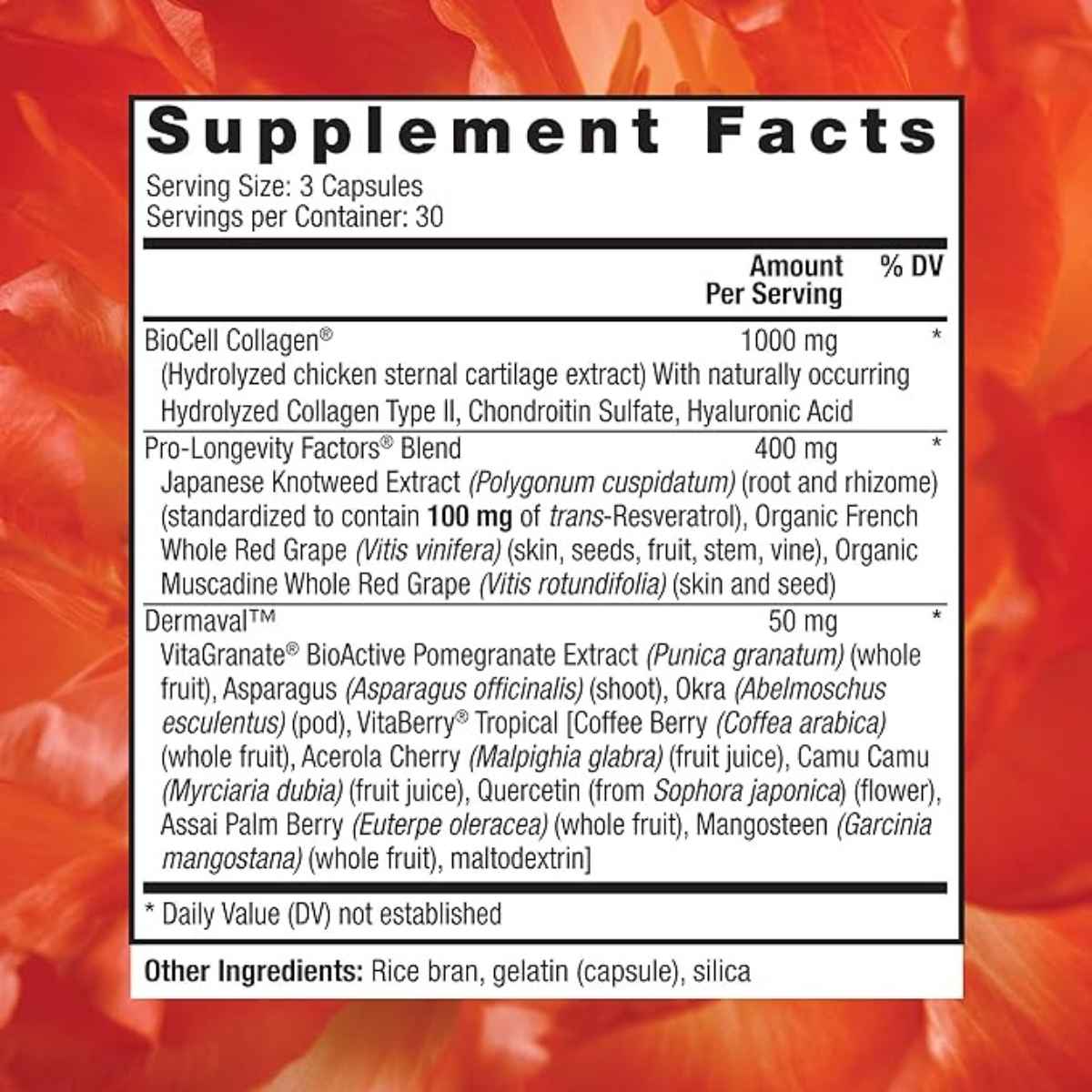 Reserveage Nutrition Ultra Impulsor De Colágeno - 90 Cápsulas - Tabla Nutricional - Haz Tu Pedido