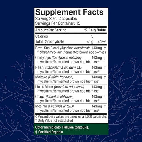 Host Defense Stamets 7® Apoyo Inmunológico  - 30 Cápsulas - Tabla Nutricional - Haz Tu Pedido
