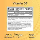 Jarrow Formulas Vitamin D3 2500 IU - 100 Cápsulas Blandas - Haz Tu Pedido