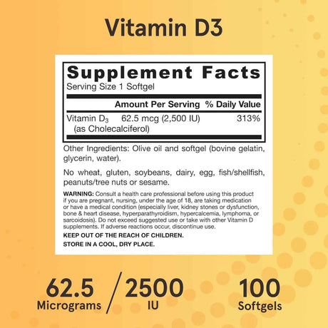 Jarrow Formulas Vitamin D3 2500 IU - 100 Cápsulas Blandas - Haz Tu Pedido