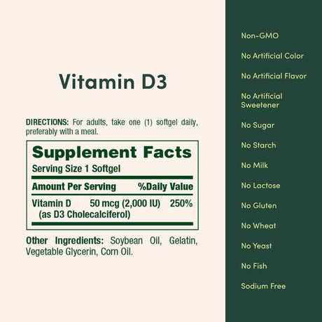 Nature's Bounty - Vitamina D3 (Colecalciferol) (50 mcg / 2,000 IU) | 350 Softgels