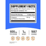 BulkSupplements.com Polvo de gluconato de potasio 600 mg - 250 g - Tabla Nutricional - Haz Tu Pedido