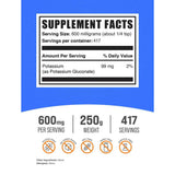 BulkSupplements.com Polvo de gluconato de potasio 600 mg - 250 g - Tabla Nutricional - Haz Tu Pedido