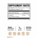 BulkSupplements.com Citrato De Potasio 300 mg - 1000  - Tabla Nutricional - Haz Tu Pedido