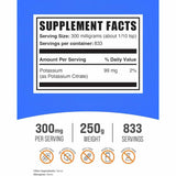 BulkSupplements.com Citrato De Potasio 300 mg - 250 g - Tabla Nutricional - Haz Tu Pedido