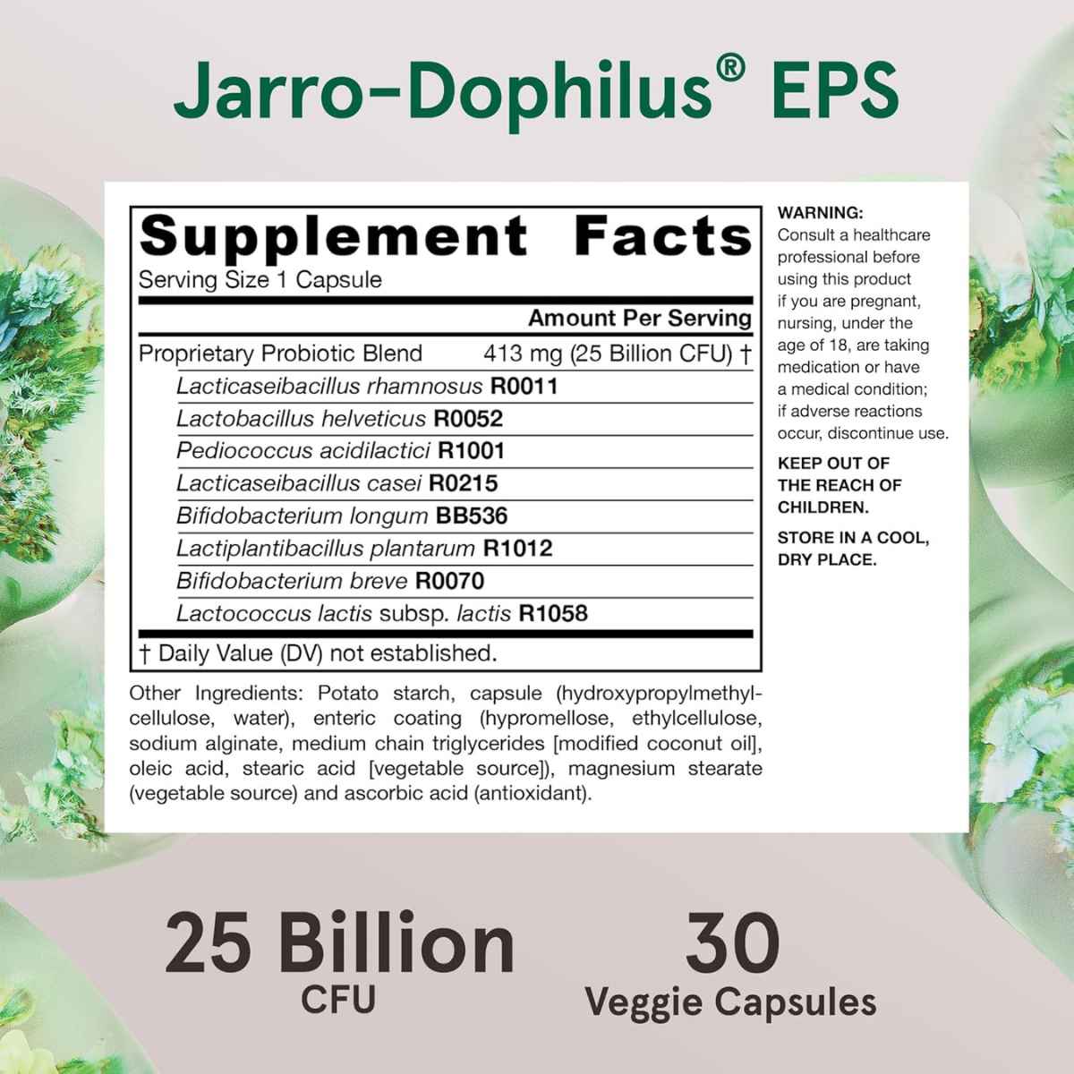 Jarrow Formulas Dophilus® EPS Probiótico 25 Mil Millones CFU - 30 Cápsulas Vegetales - Tabla Nutricional - Haz Tu Pedido