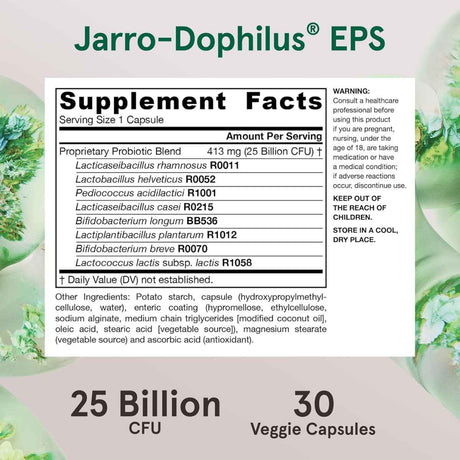 Jarrow Formulas Dophilus® EPS Probiótico 25 Mil Millones CFU - 30 Cápsulas Vegetales - Tabla Nutricional - Haz Tu Pedido