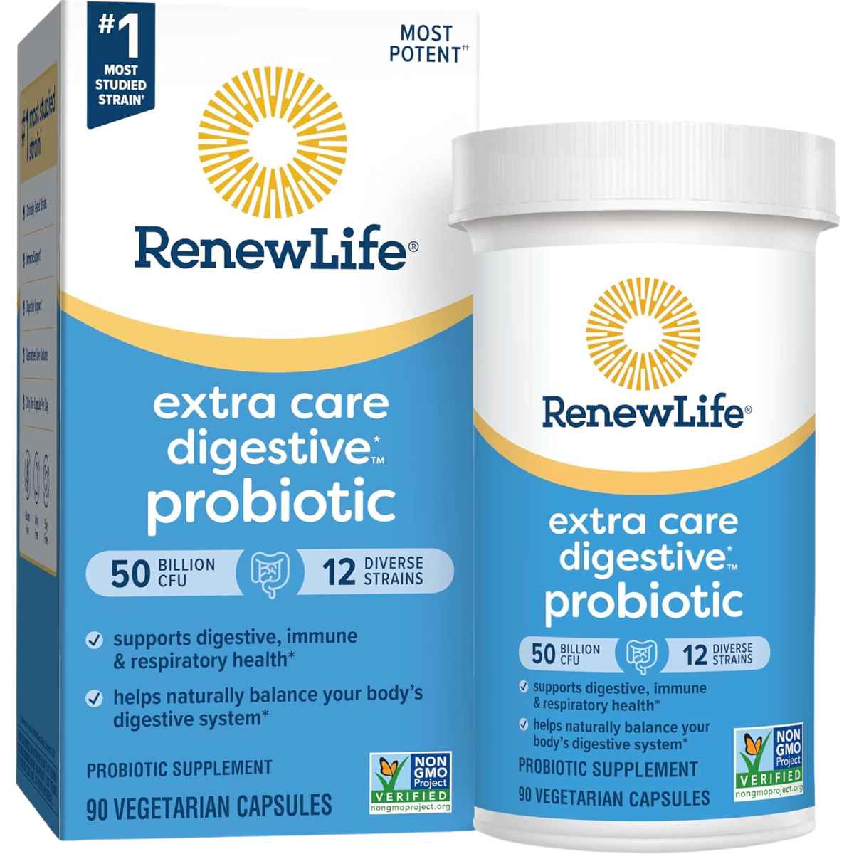 Renew Life Extra Care Digestive Probiotico 50 Mil Millones CFU - 90 Cápsulas Vegetarianas - Haz Tu Pedido