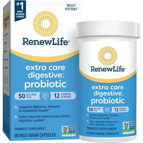 Renew Life Extra Care Digestive Probiotico 50 Mil Millones CFU - 90 Cápsulas Vegetarianas - Haz Tu Pedido