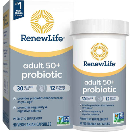 Renew Life Bienestar Digestivo para Mayores de 50 años 30 Mil Millones CFU - 90 Cápsulas Vegetarianas - Haz Tu Pedido