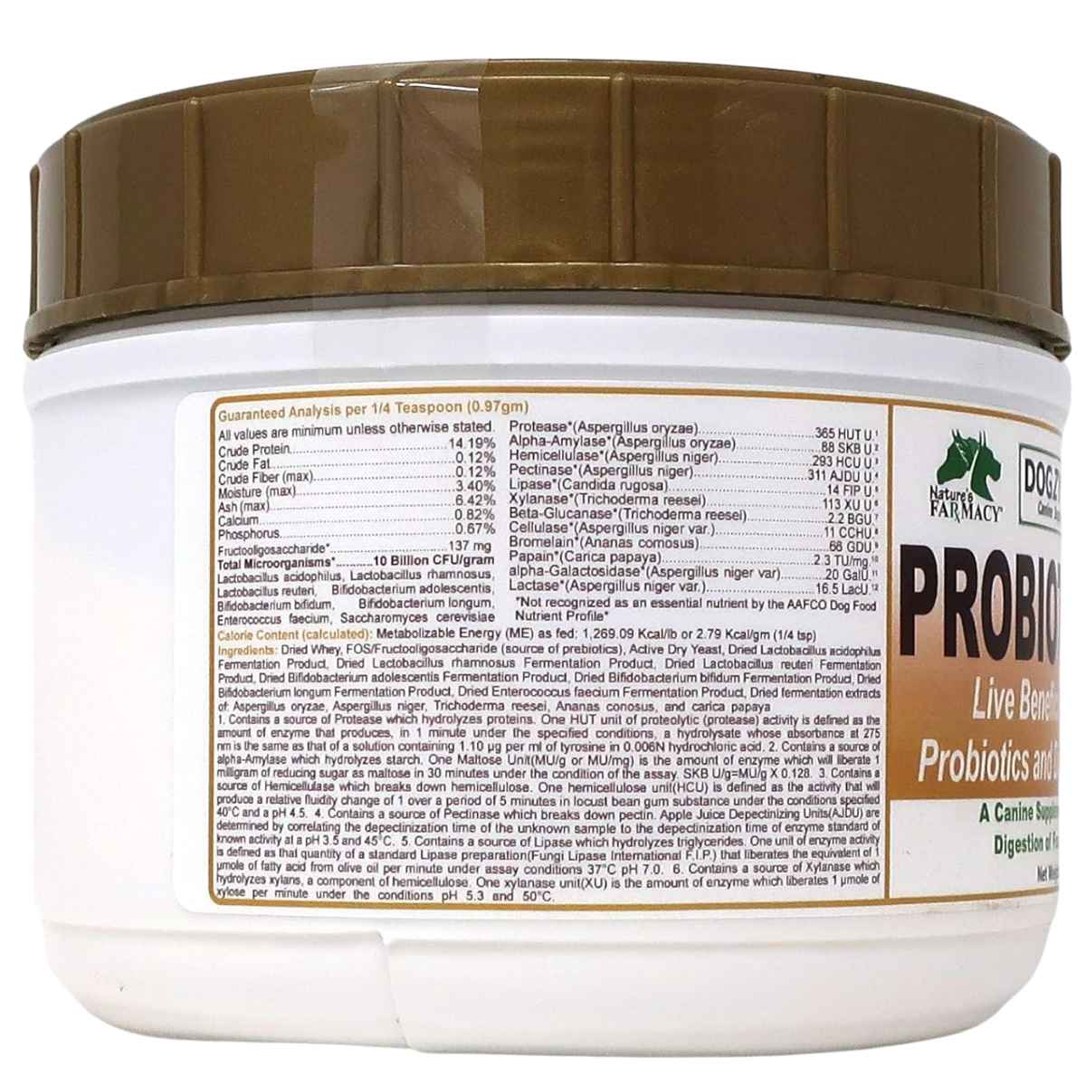 Nature's Farmacy Dogzymes Probiótico Máxima Potencia para Caninos - 454 g - Tabla Nutricional - Haz Tu Pedido
