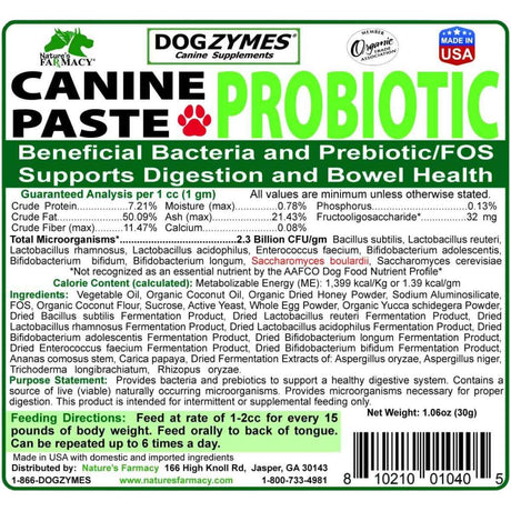 Nature's Farmacy Dogzymes Probiótico para Caninos  - 30 g - Tabla Nutricional - Haz Tu Pedido