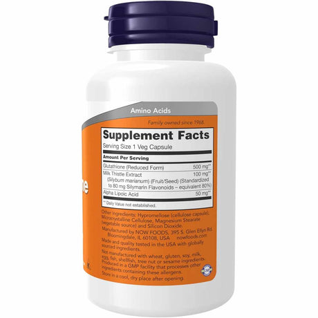 NOW Foods Glutatión  500 mg - 60 Cápsulas Vegetales - Tabla Nutricional - Haz Tu Pedido