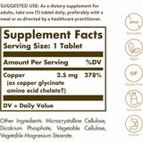 Solgar Cobre Quelado - 100 Tabletas - Tabla Nutricional - Haz Tu Pedido