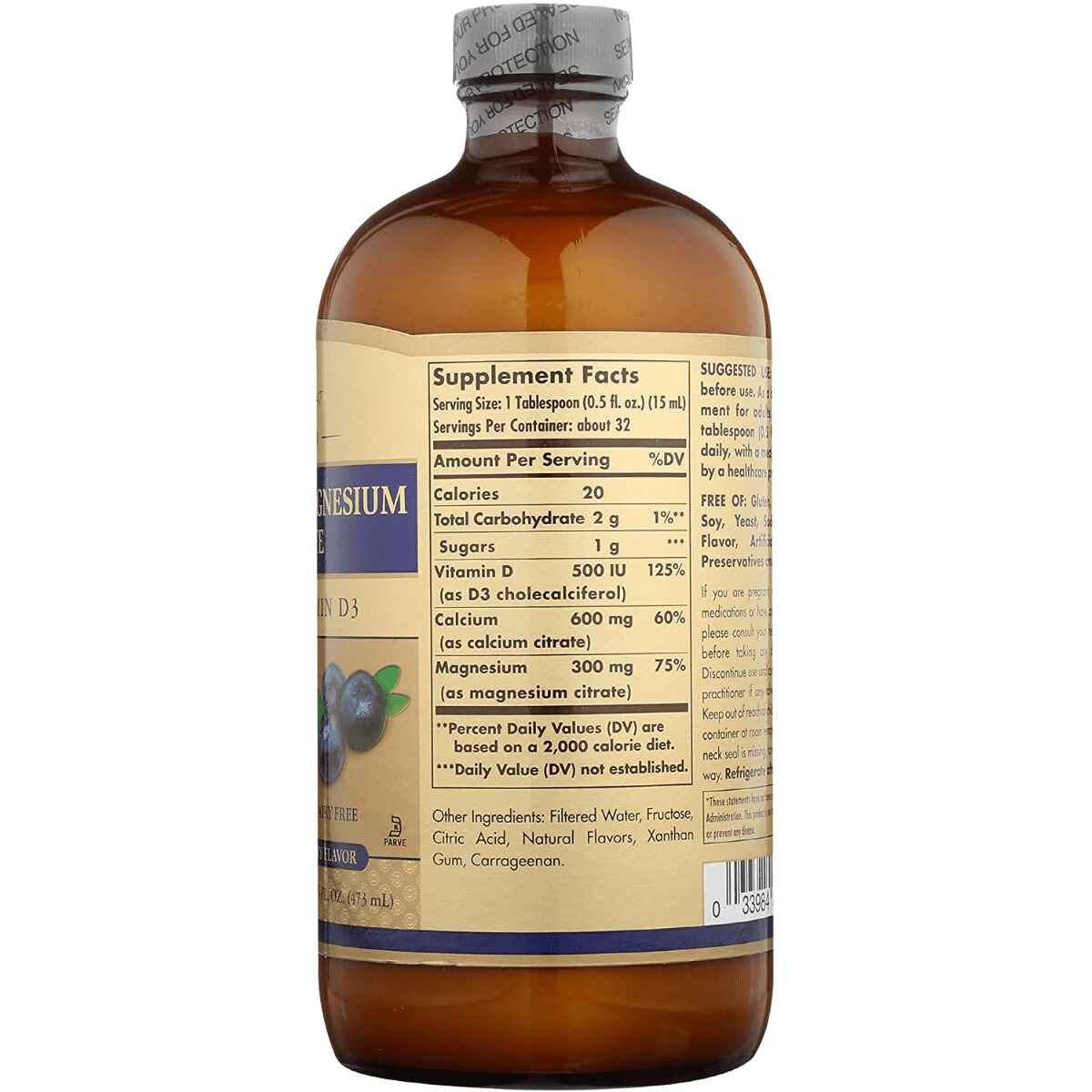 Solgar Citrato de Calcio Y Magnesio con Vitamina D3 - Sabor Arándano Azul - 473 ml - Tabla Nutricional - Haz Tu Pedido