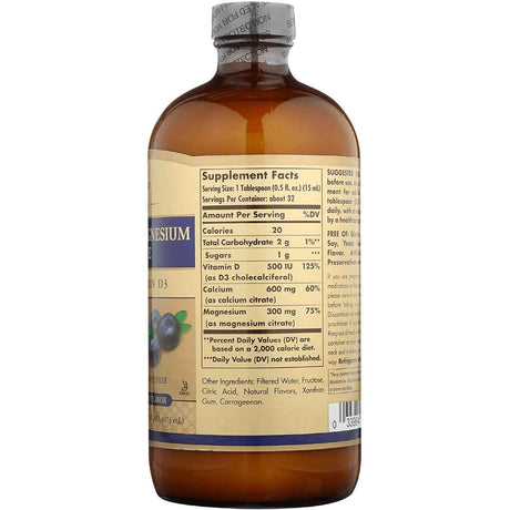 Solgar Citrato de Calcio Y Magnesio con Vitamina D3 - Sabor Arándano Azul - 473 ml - Tabla Nutricional - Haz Tu Pedido