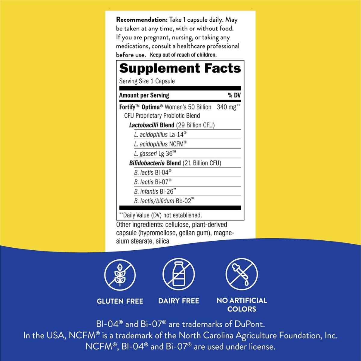 Natures Way Fortify® Optima® Probiótico para Mujeres 50 Mil Millones CFU - 30 Cápsulas de Liberación Retardada - Tabla Nutricional - Haz Tu Pedido