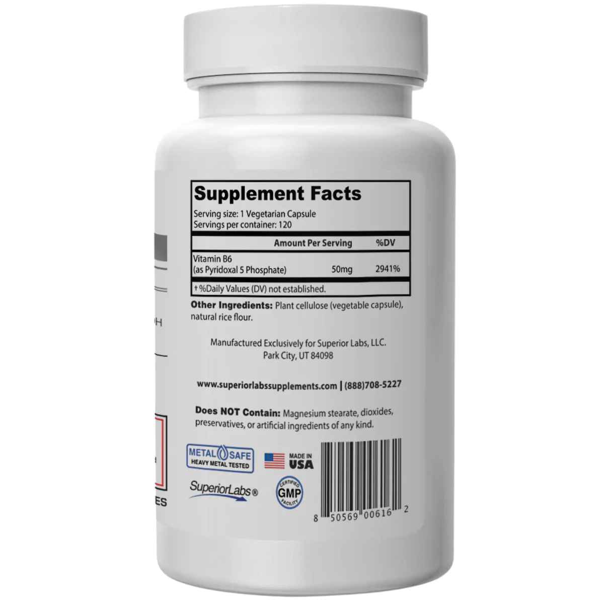 Superior Labs Vitamina B6 - 120 Cápsulas Vegetales - Tabla Nutricional - Haz Tu Pedido