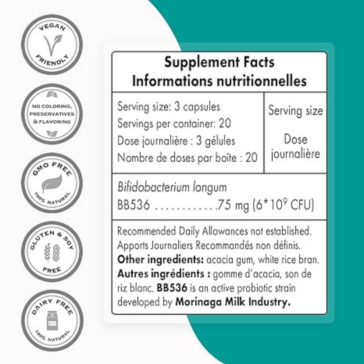 SuperSmart "Probióticos Y Prebióticos" 6 Mil Millones CFU - 60  Cápsulas - Tabla Nutricional - Haz Tu Pedido