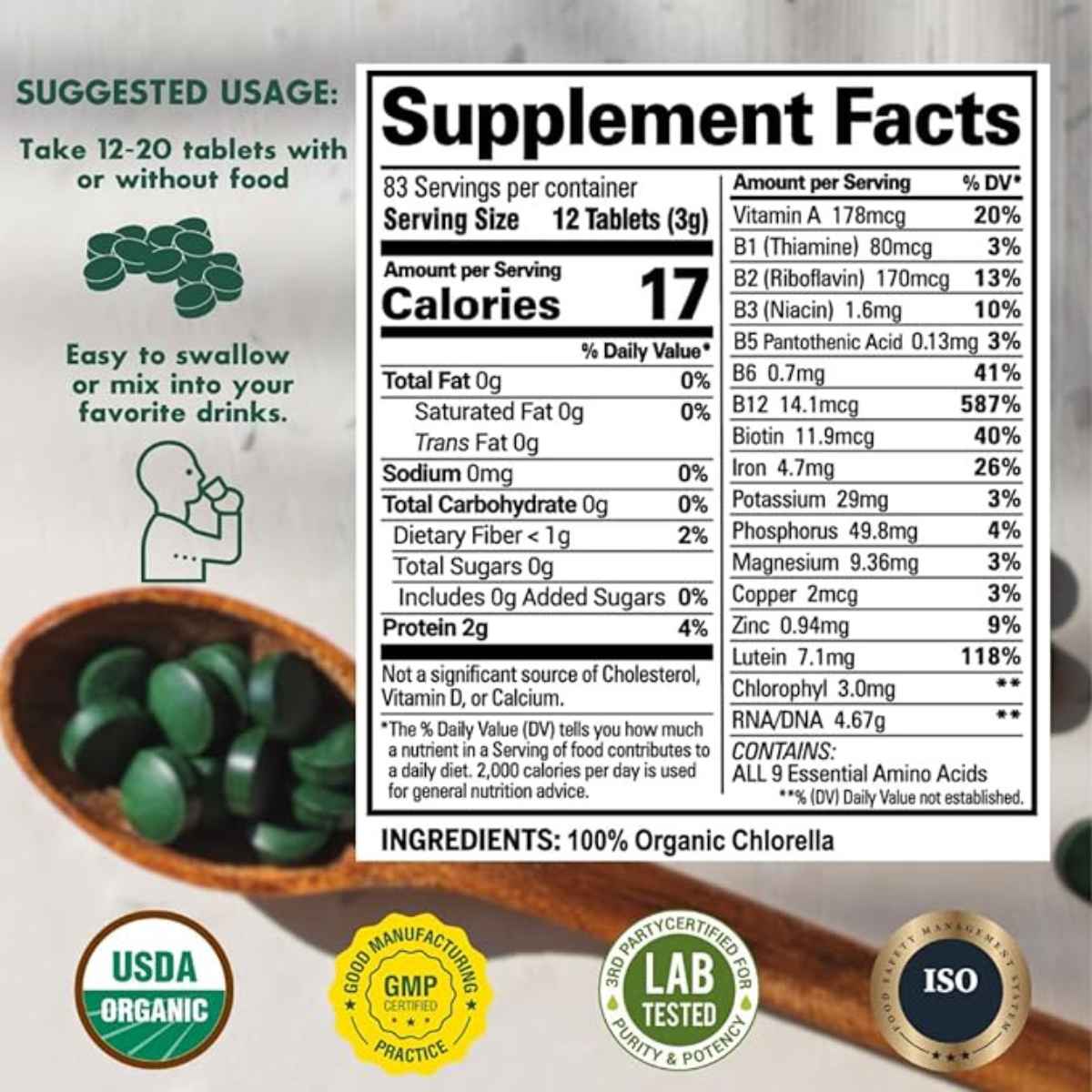 Sunlit Best Green Organics Clorela  - 1000 Tabletas - Haz Tu Pedido