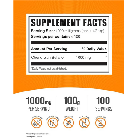 BulkSupplements.com Sulfato de Condroitina 1000 mg - 100 g - Tabla Nutricional - Haz Tu Pedido