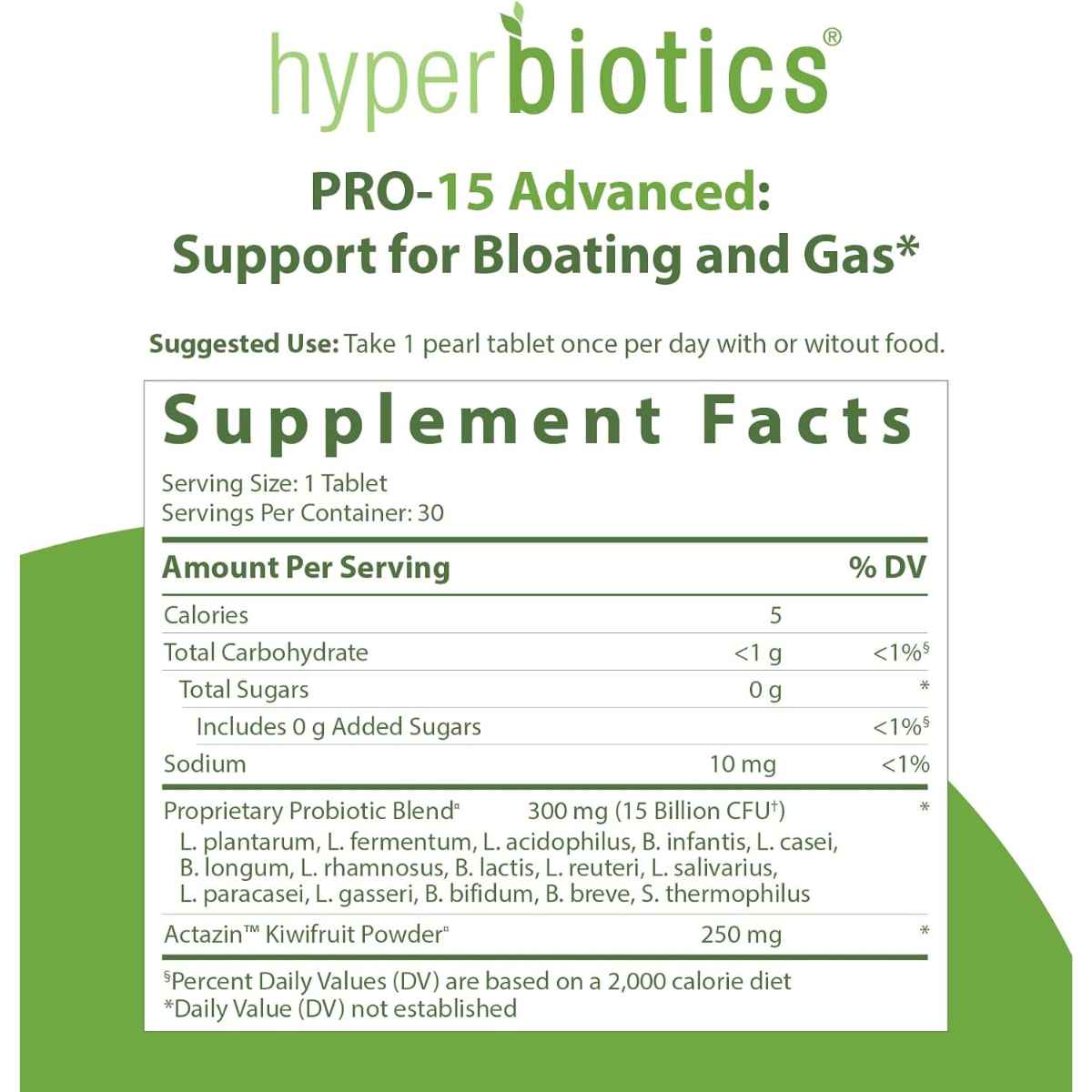 Hyperbiotics PRO-15 Avanzado: Alivio Natural para Inflamación Abdominal. 15 Mil Millones CFU - 30 Tabletas de Liberación Prolongada - Tabla Nutricional - Haz Tu Pedido