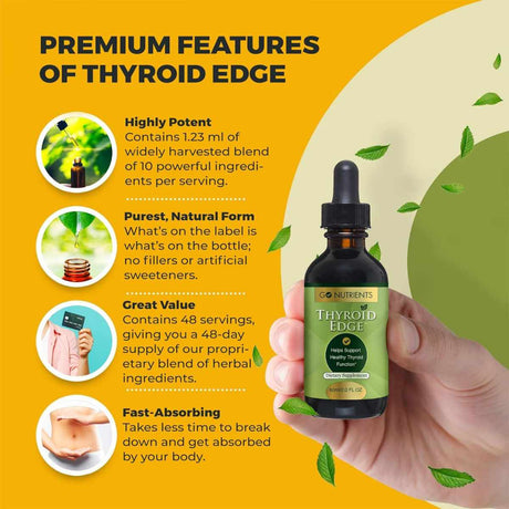 Go Nutrients Thyroid Edge Soporte para la Tiroides en Gotas - 60  ml - Tabla Nutricional - Haz Tu Pedido